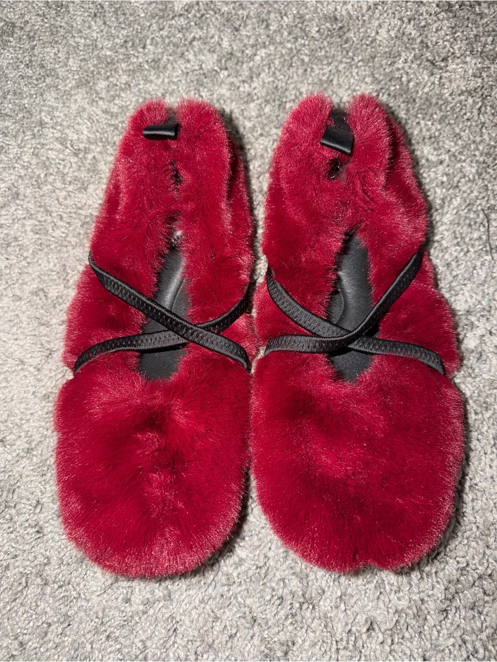Zara Red Faux Fur Crisscross Slide Sandals